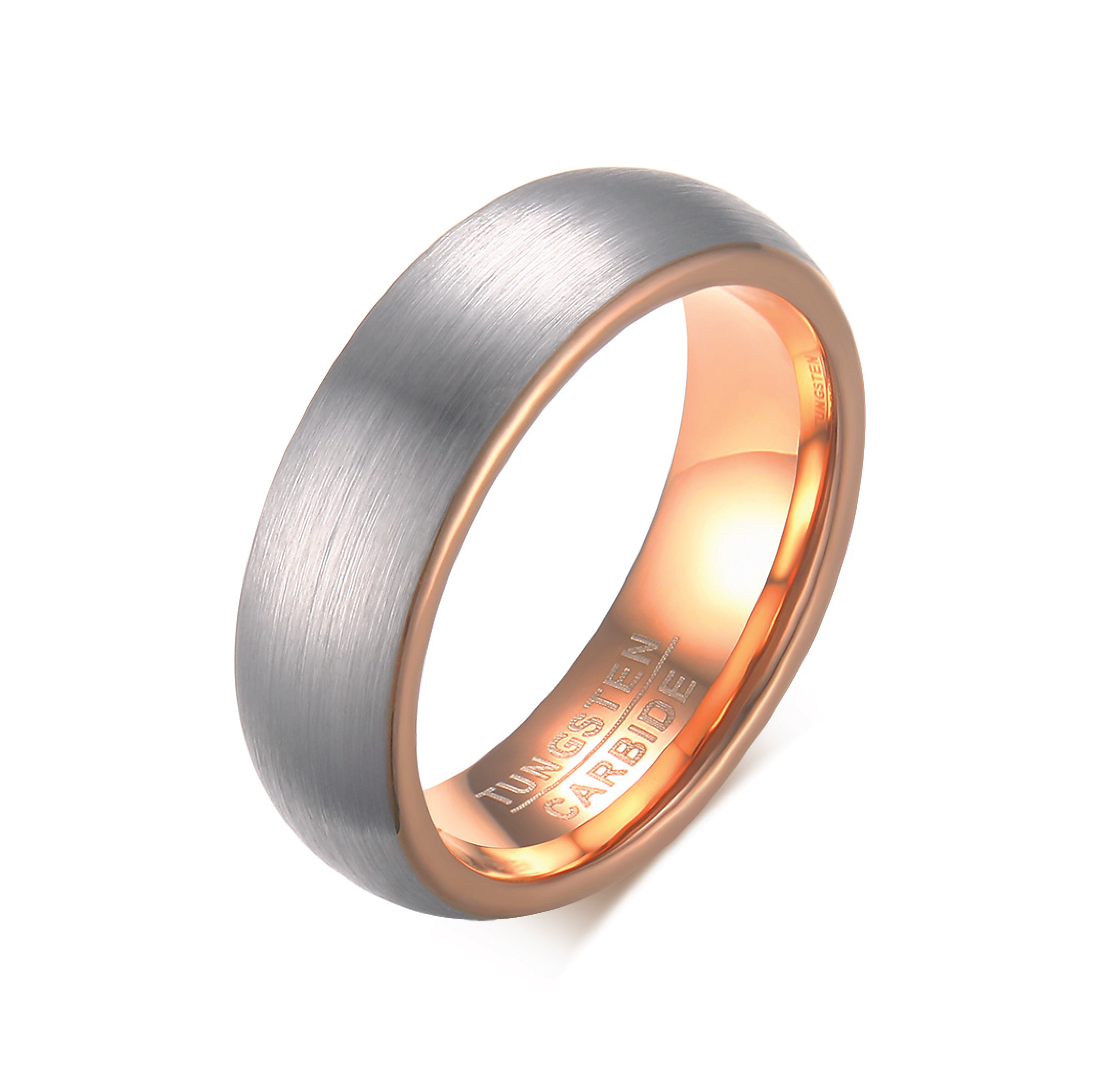 Men's Tungsten Ring - Brushed Silver with Rose Gold, 6mm – Stainless Steel Jewelry – Chain Supplyy