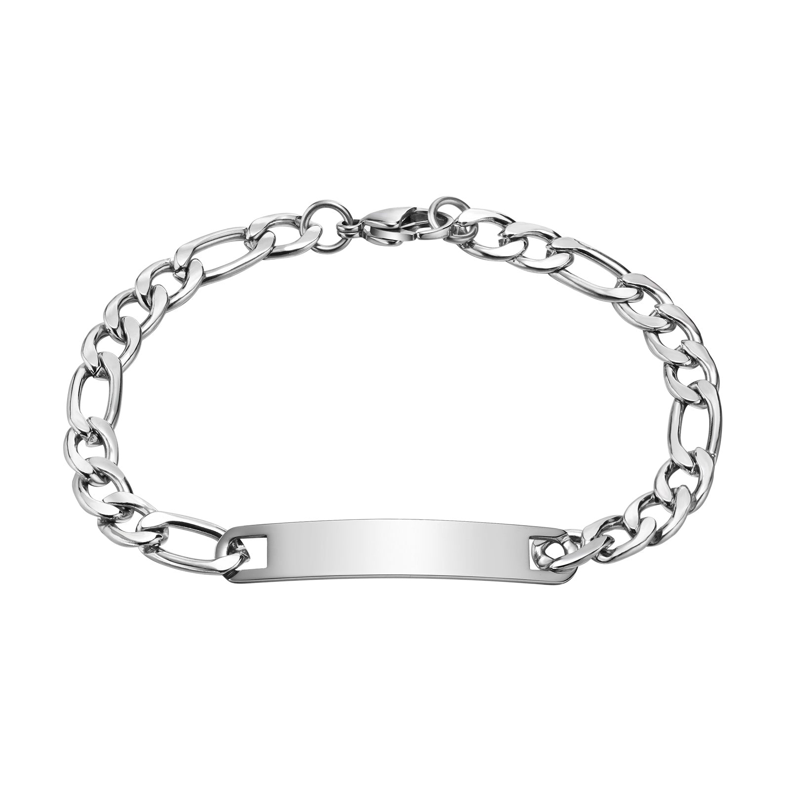 Name Tag Bracelet, Figaro Chain, 6.8mm