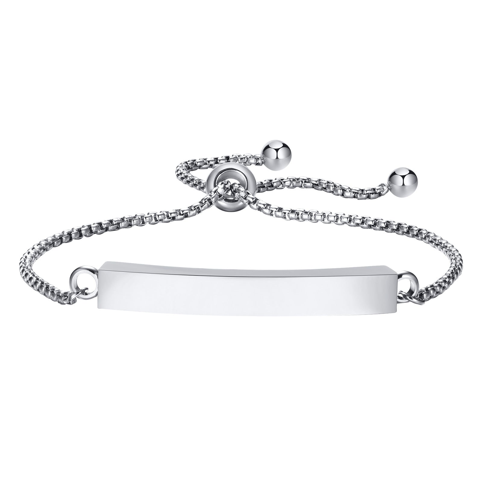 Name Tag Bracelet, Adjustable Box Chain, 2mm