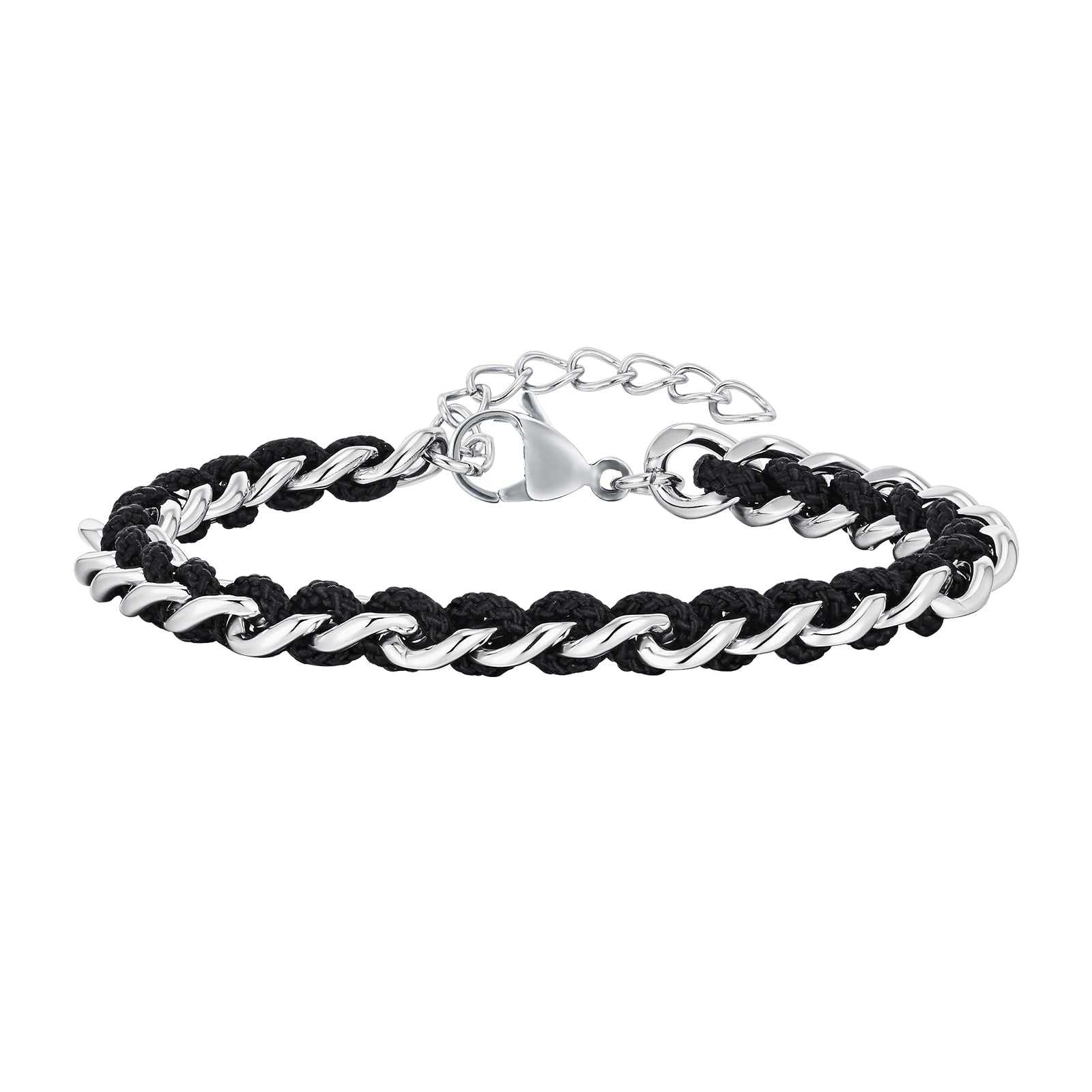 Men's Curb Chain Link Bracelet with Black Cord, 8mm – Stainless Steel Jewelry – Chain Supplyy