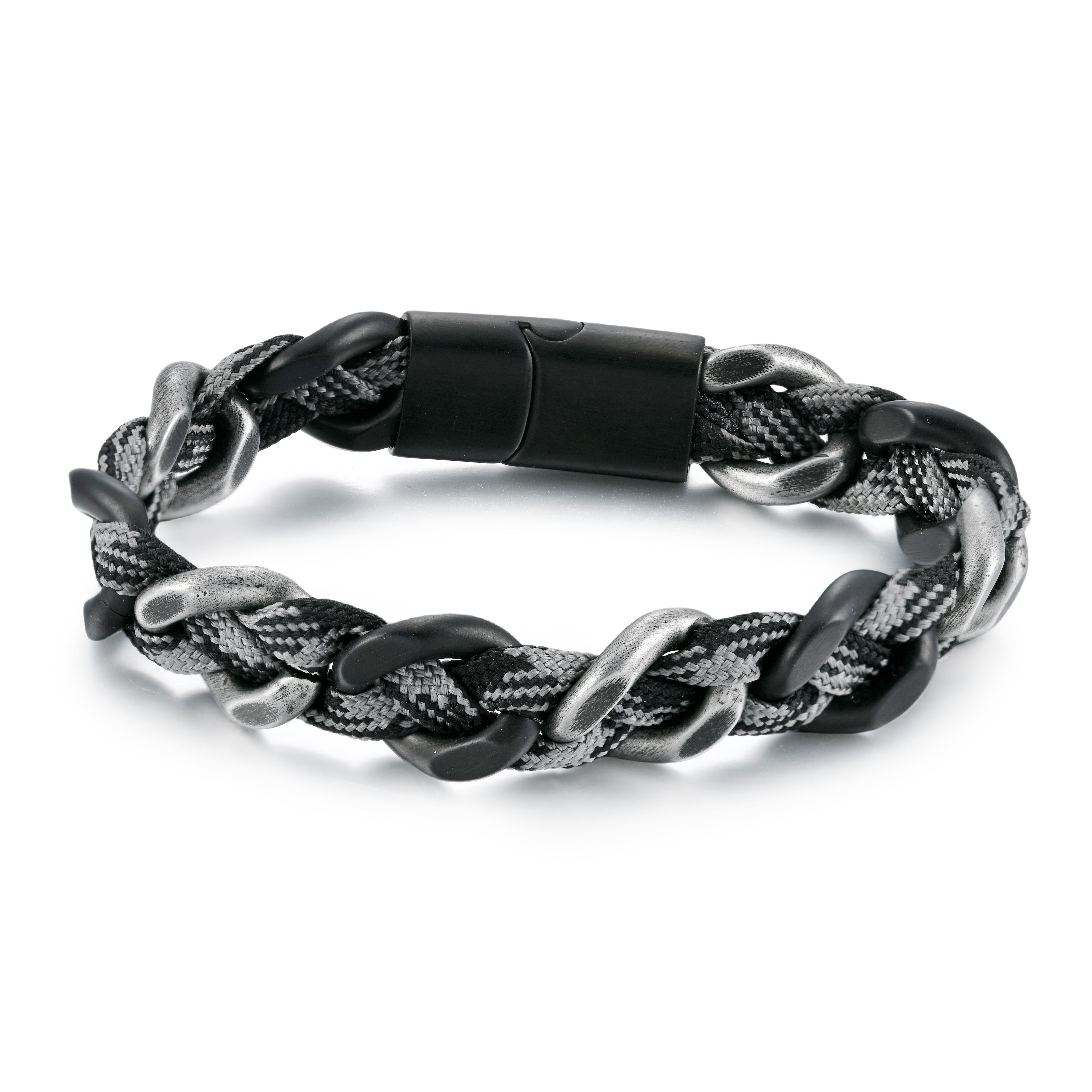 Steel Link Bracelet with Interwoven Rope, Vintage – Stainless Steel Jewelry – Chain Supplyy