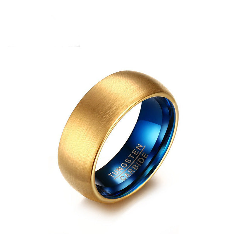 Men's Tungsten Ring - Brushed Gold with Celestial Blue, 8mm