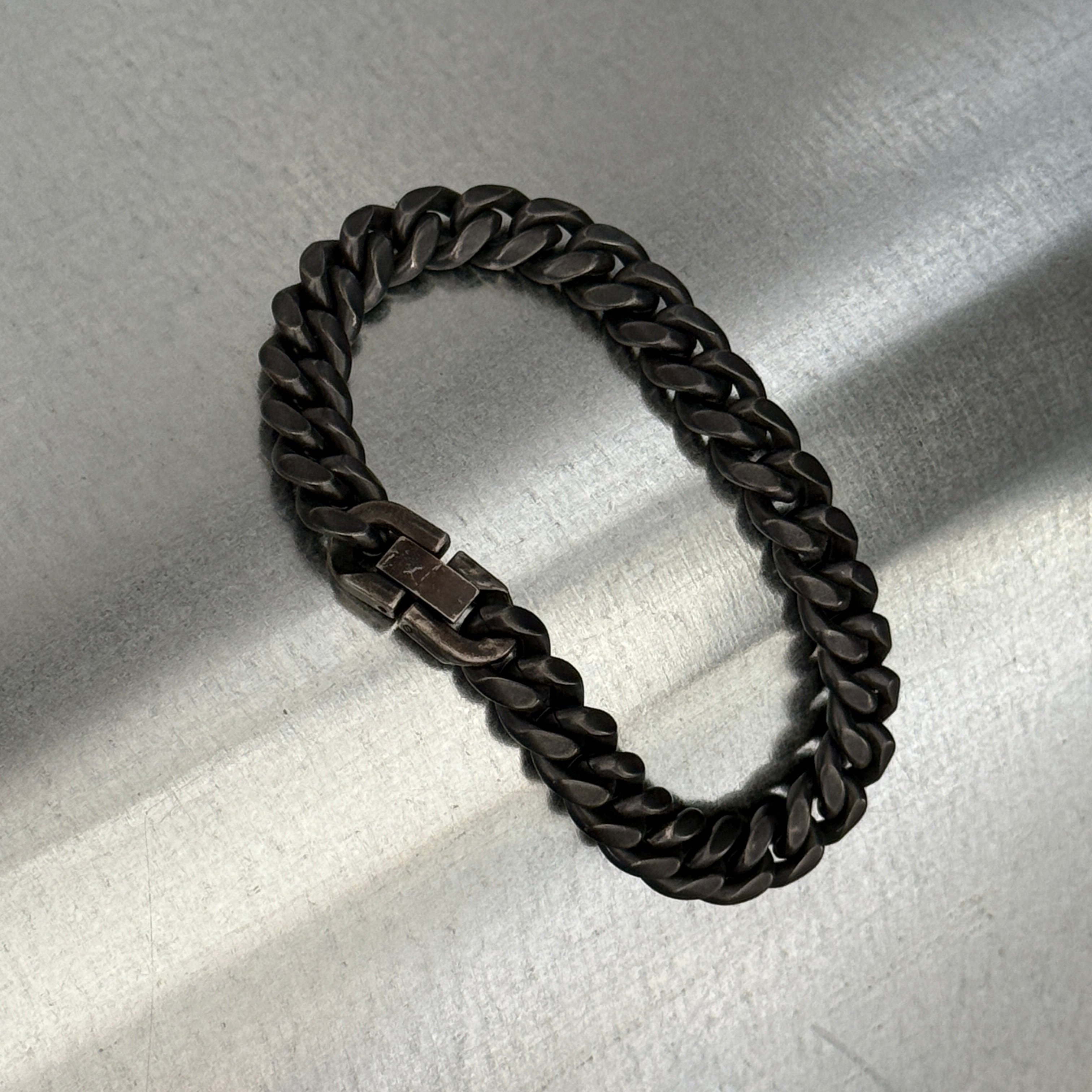 Cuban Curb Chain Link Bracelet, Oxidized, 10mm