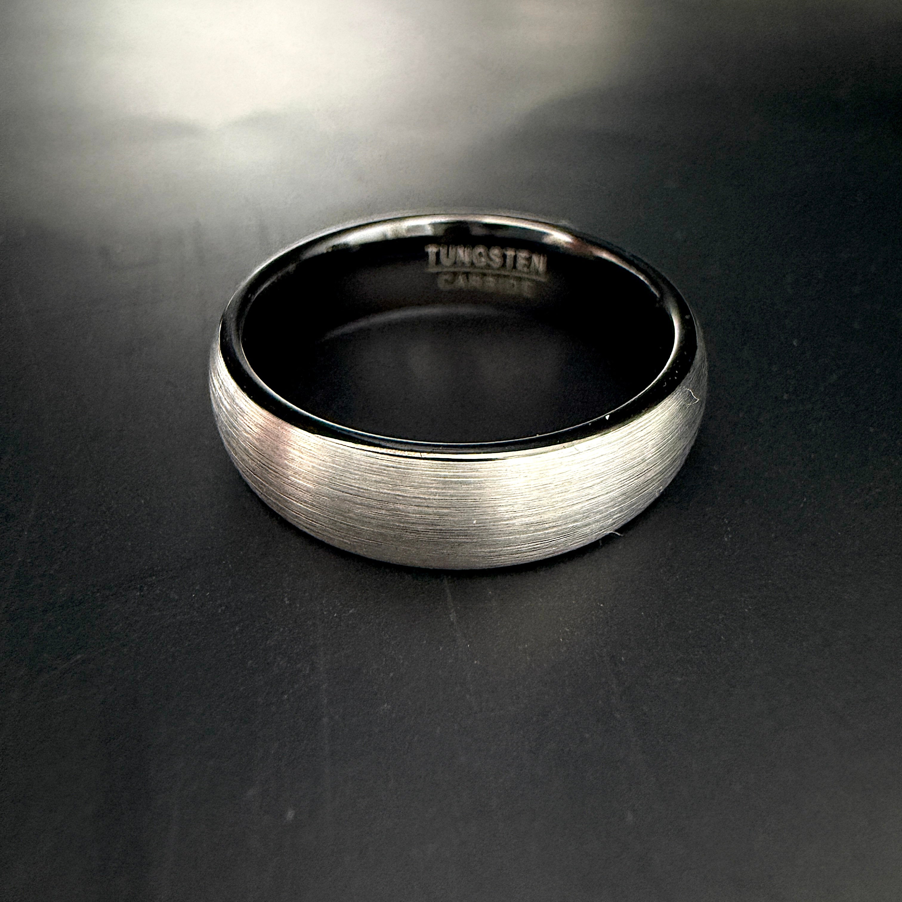 Men's Tungsten Ring - Brushed Silver with Black, 6mm