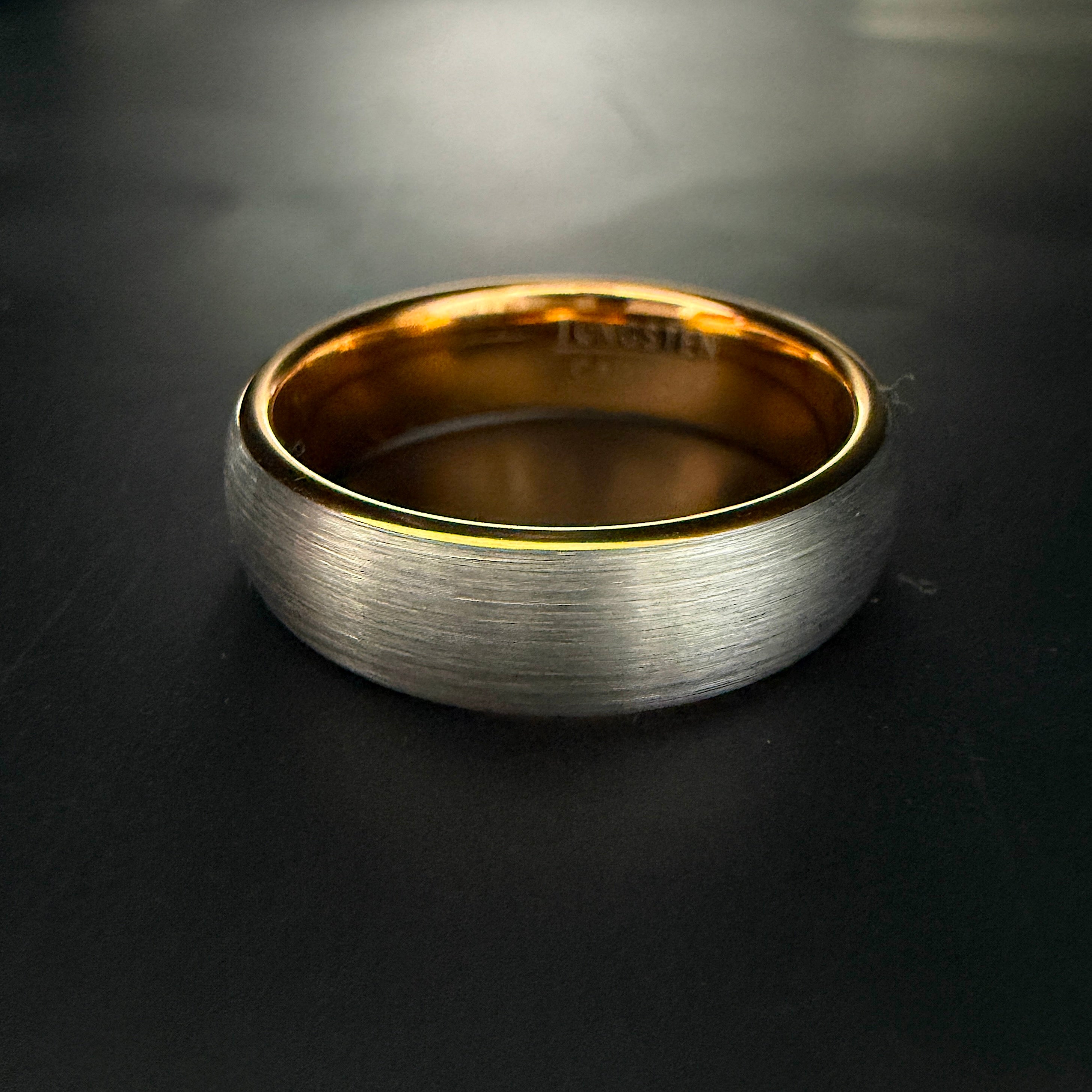 Men's Tungsten Ring - Brushed Silver with Rose Gold, 6mm