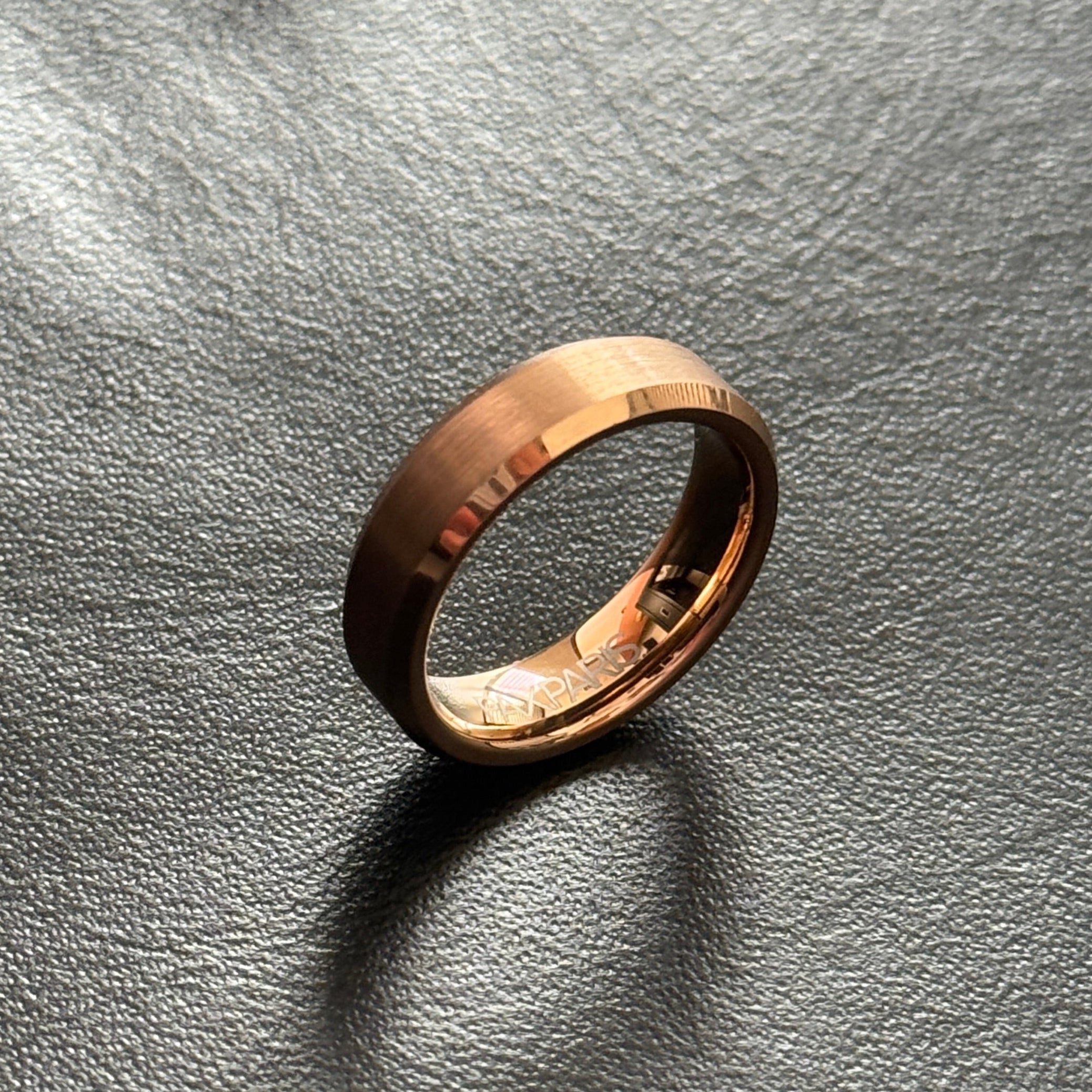 Men's Tungsten Ring - Brushed Rose Gold, Beveled, 6mm