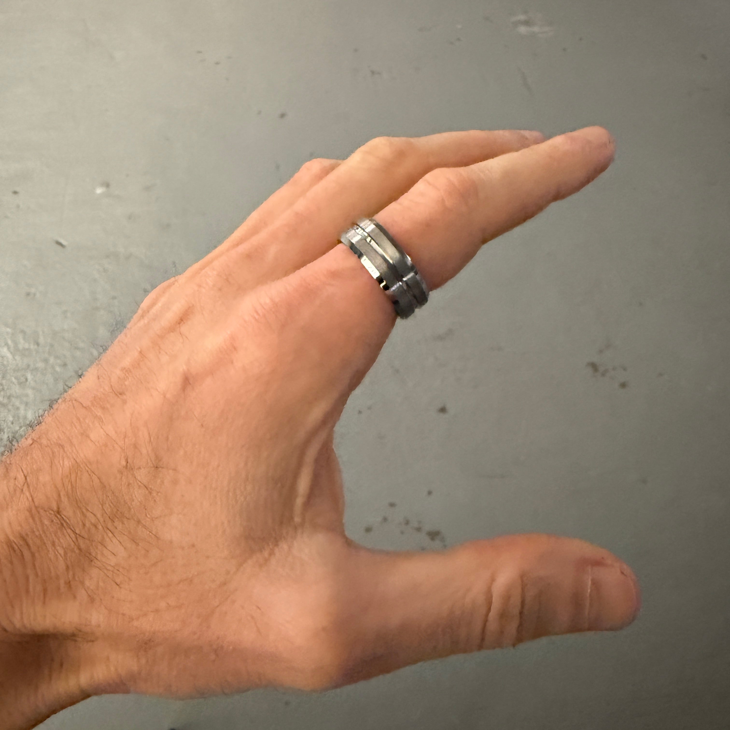 Men's Tungsten Ring - Brushed Silver Etched Center, 8.5mm