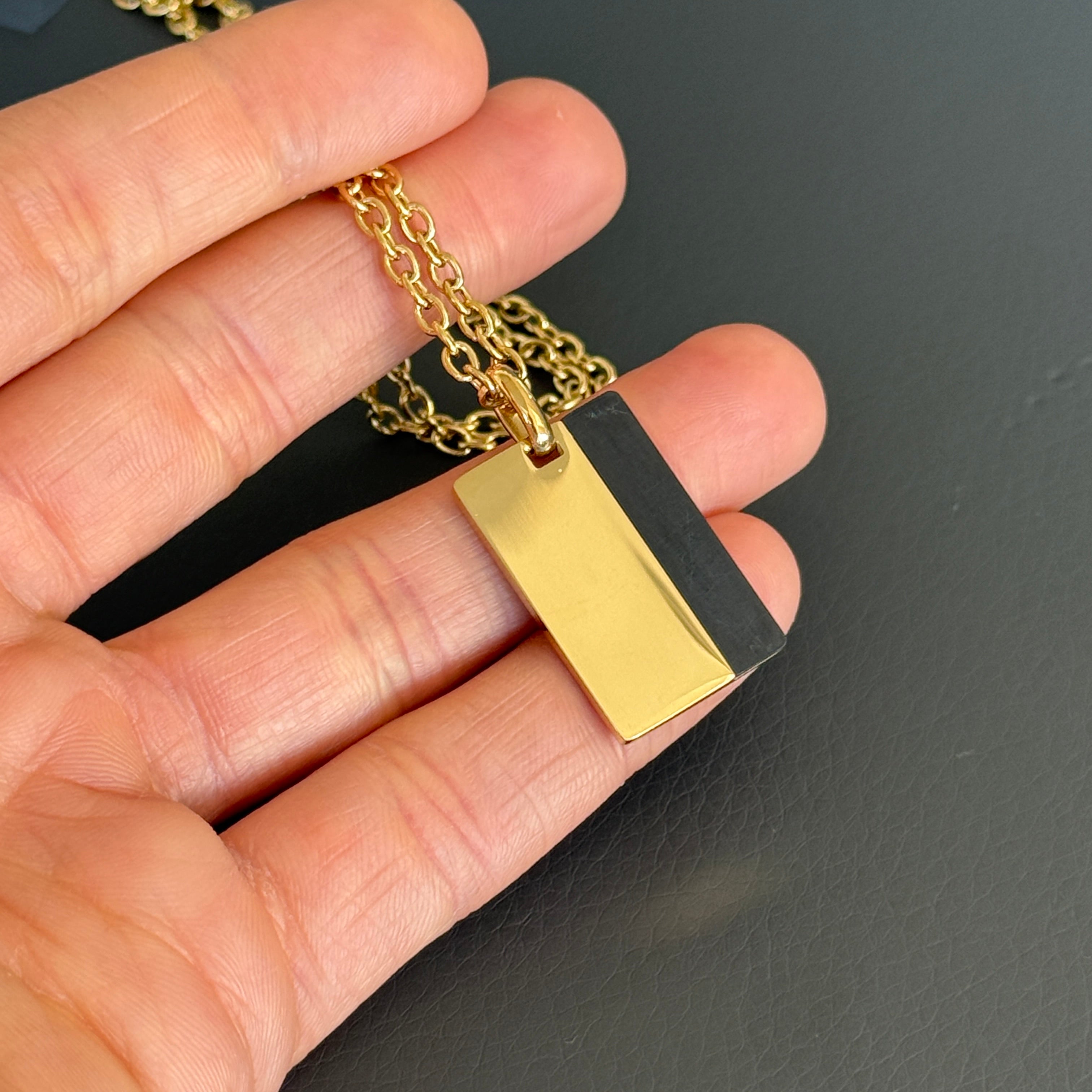 Gold & Black Tag Pendant Necklace
