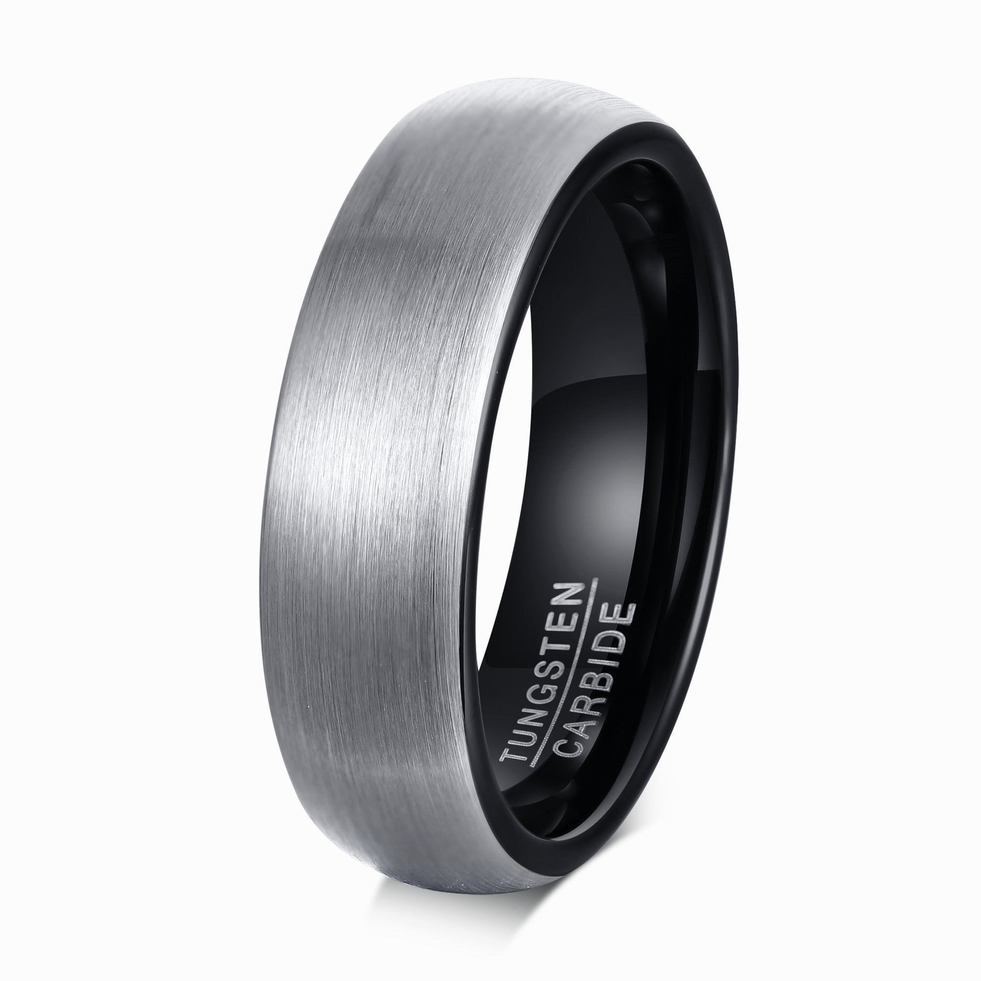 Men's Tungsten Ring - Brushed Silver with Black, 6mm – Stainless Steel Jewelry – Chain Supplyy