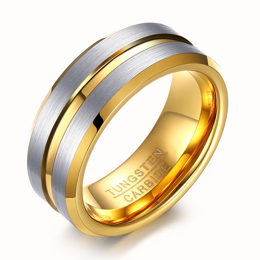Men's Tungsten Ring - Brushed Silver with Gold, 8mm – Stainless Steel Jewelry – Chain Supplyy