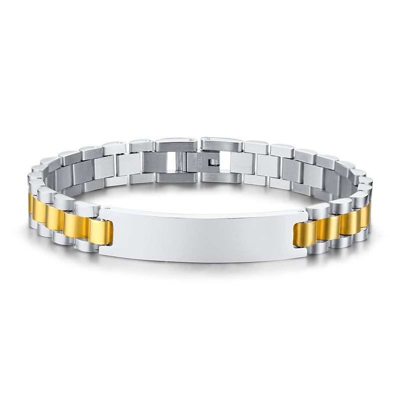 Men’s Two-Tone Stainless Steel ID Bracelet, 10mm