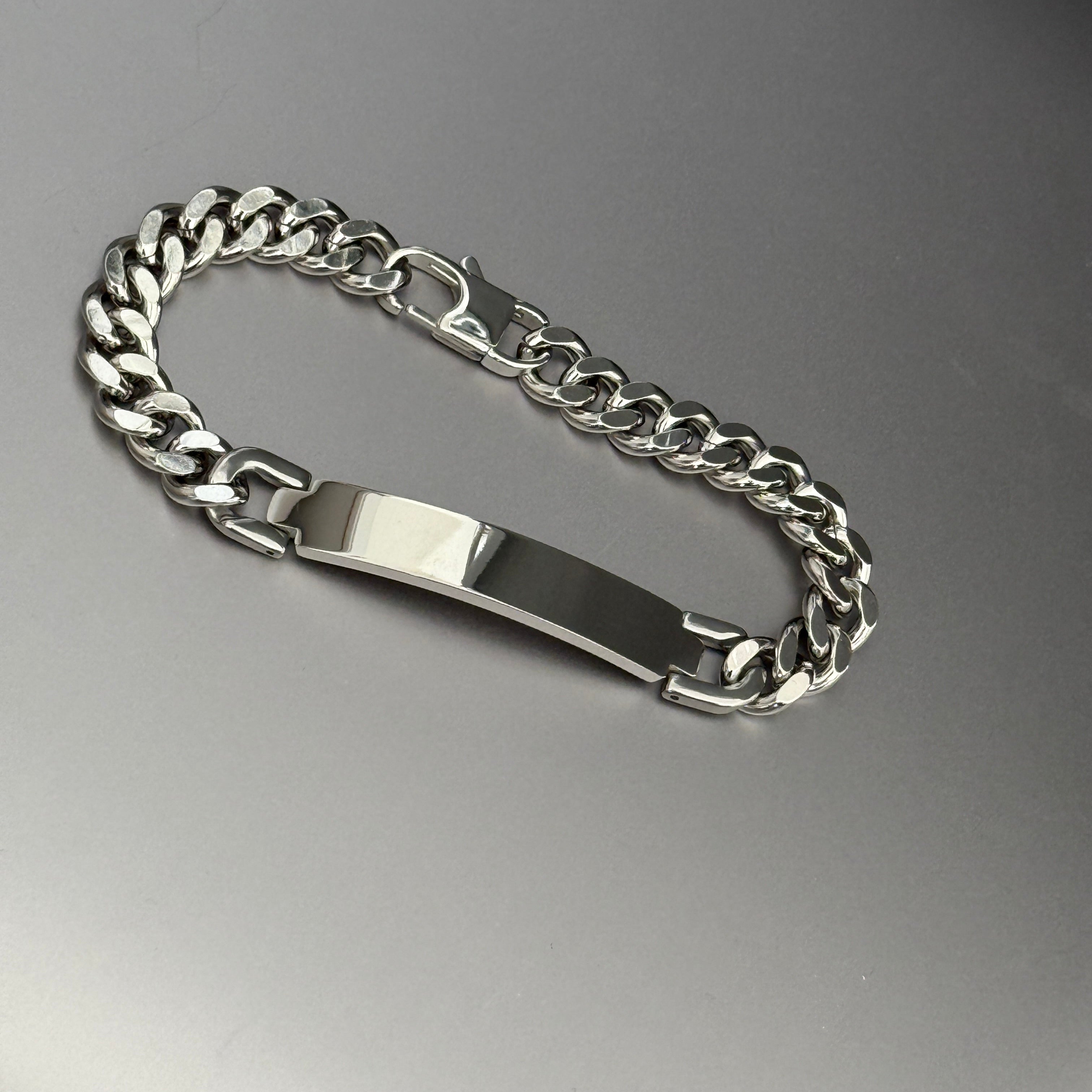 stainless steel name tag bracelet men's