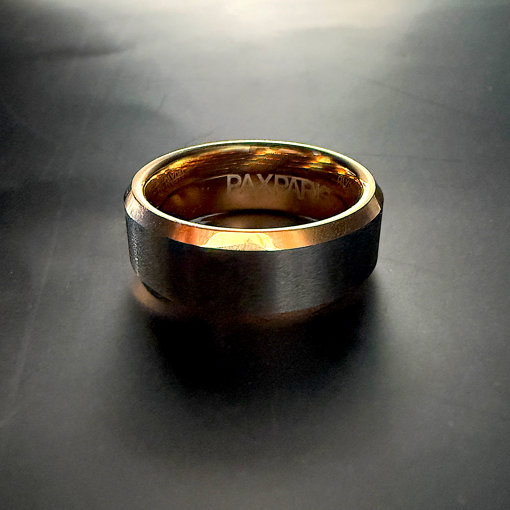 Men's Tungsten Ring - Brushed Black with Rose Gold, 8mm
