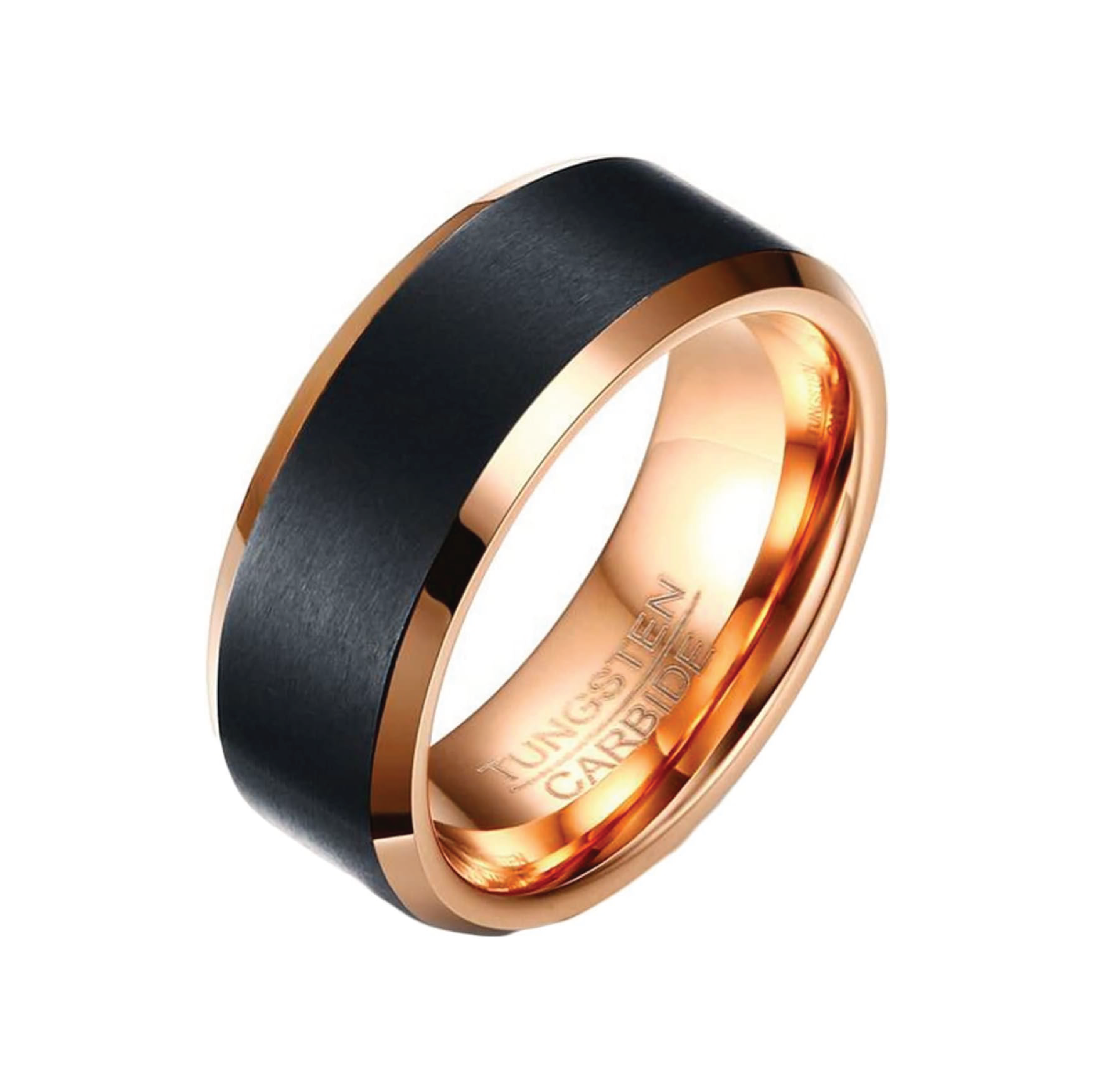 Men's Tungsten Ring - Brushed Black with Rose Gold, 8mm – Stainless Steel Jewelry – Chain Supplyy