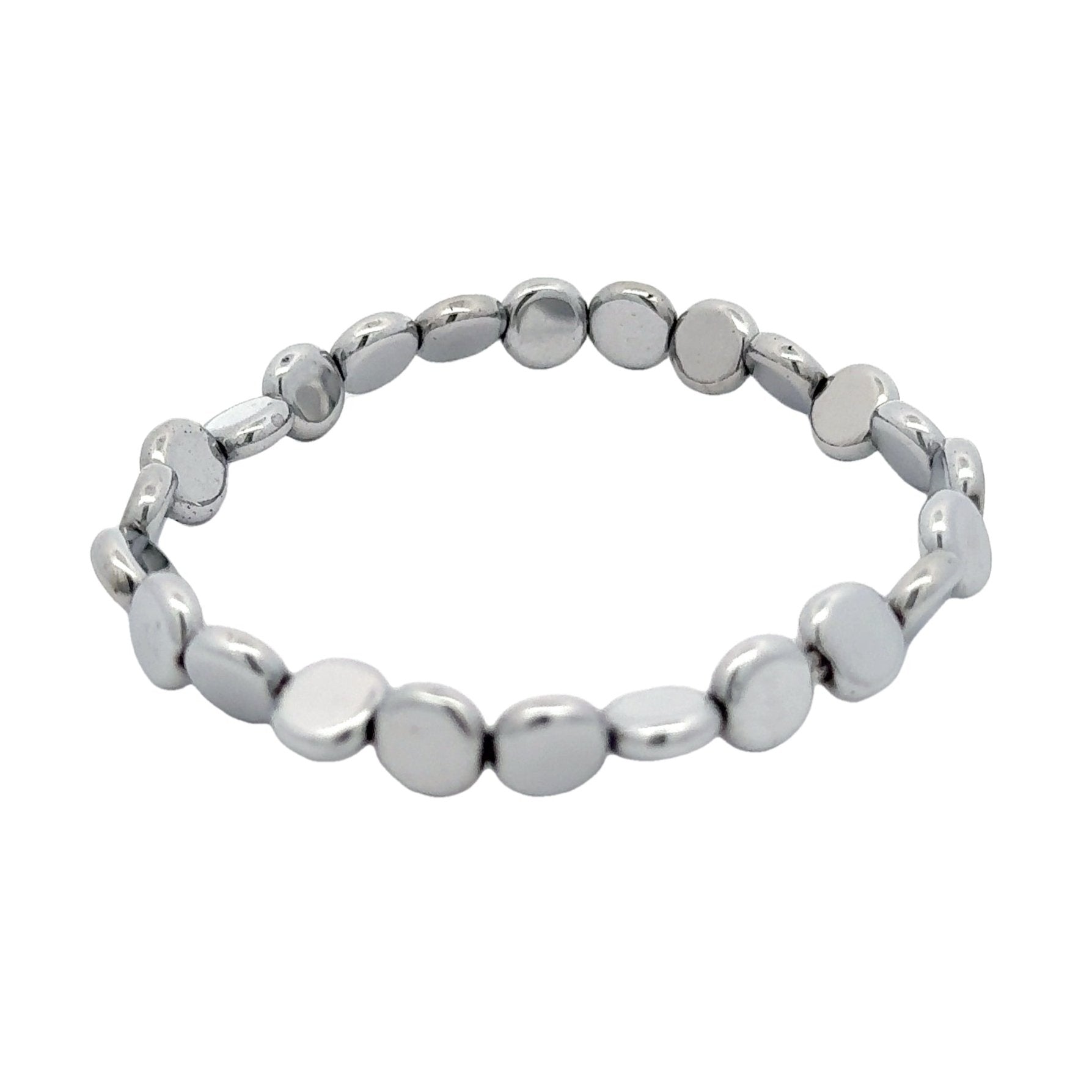 Shiny Hematite Silver Flat Bead Bracelet – Stainless Steel Jewelry – Chain Supplyy