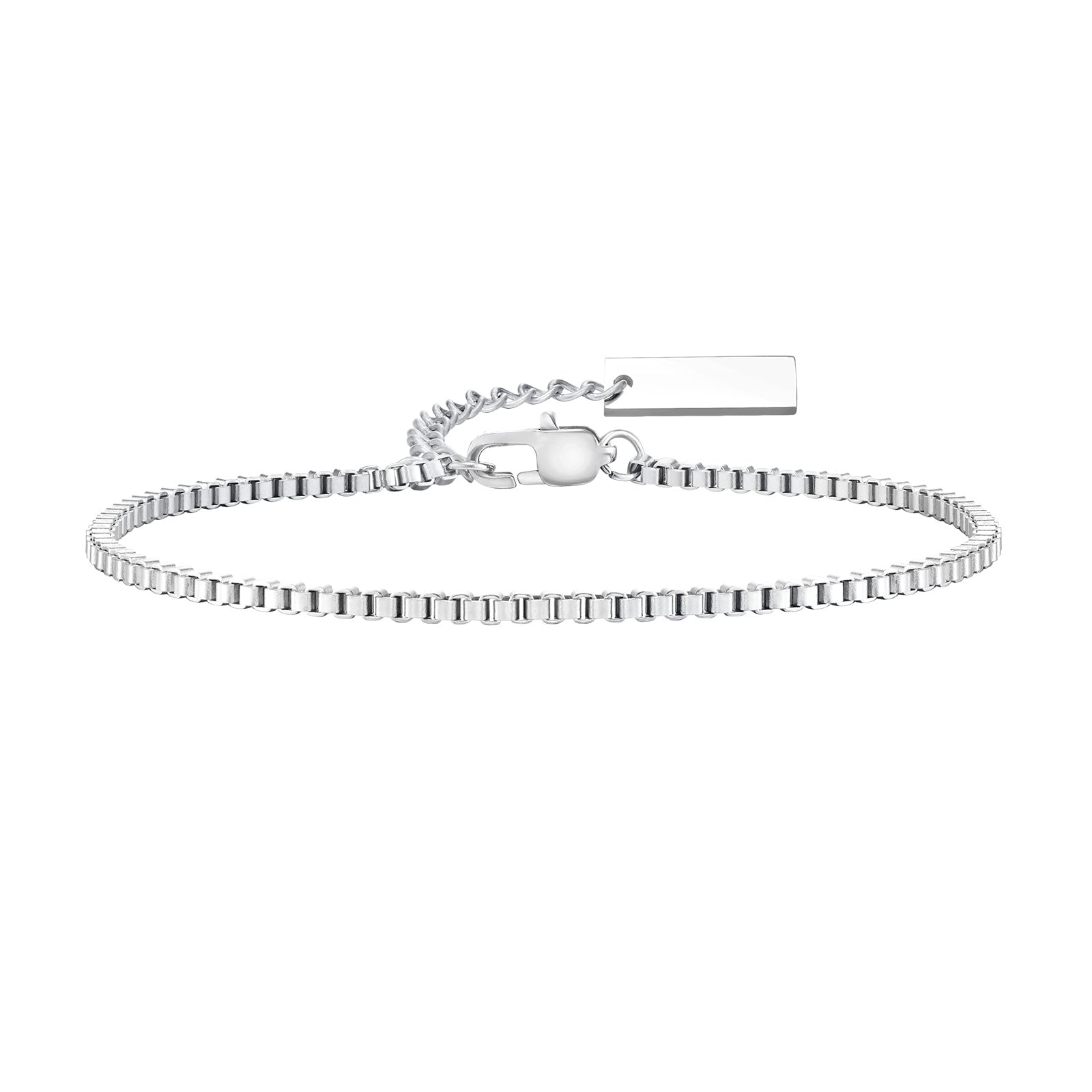 Slim Mini Hang Tag Bracelet, Box Chain, 2mm – Stainless Steel Jewelry – Chain Supplyy