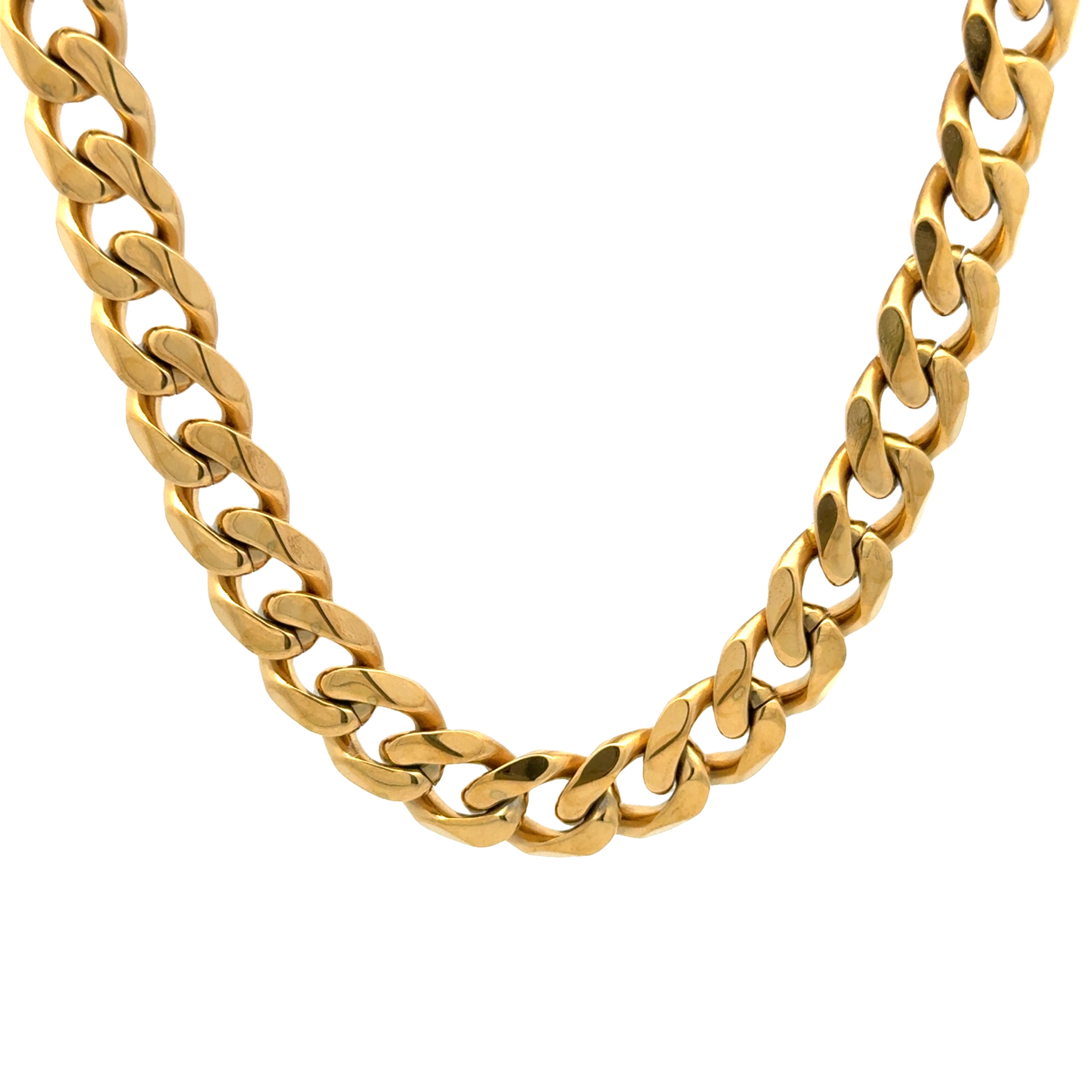 Gold Curb Link Chain Necklace, 11mm – Stainless Steel Jewelry – Chain Supplyy