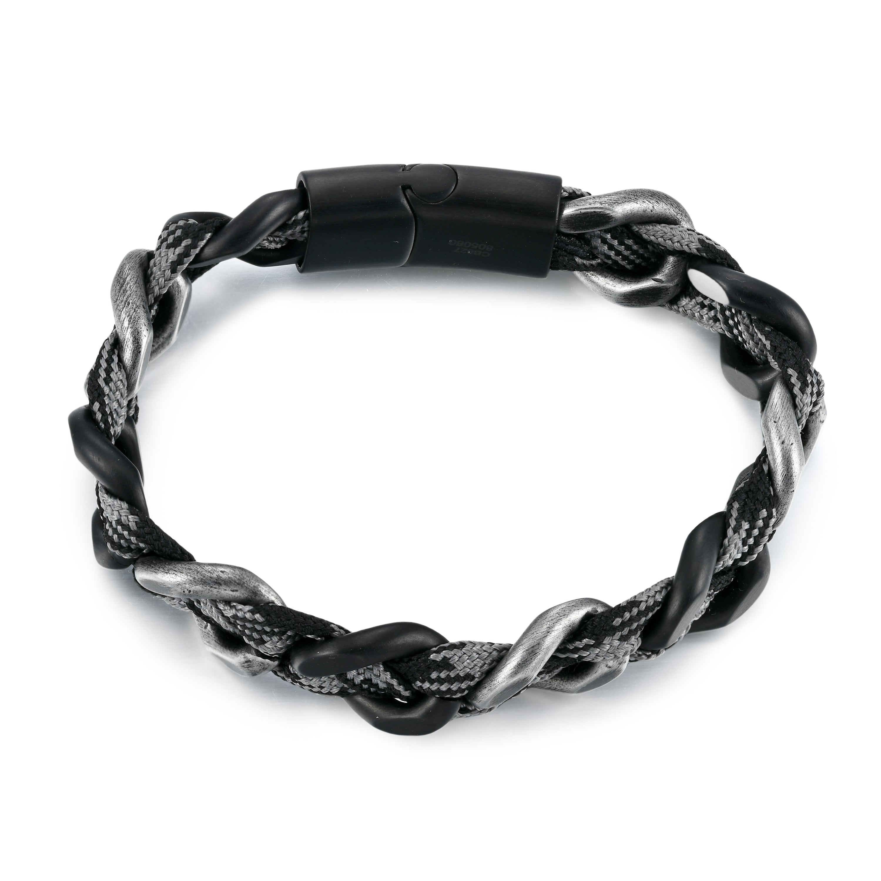 Steel Link Bracelet with Interwoven Rope, Vintage