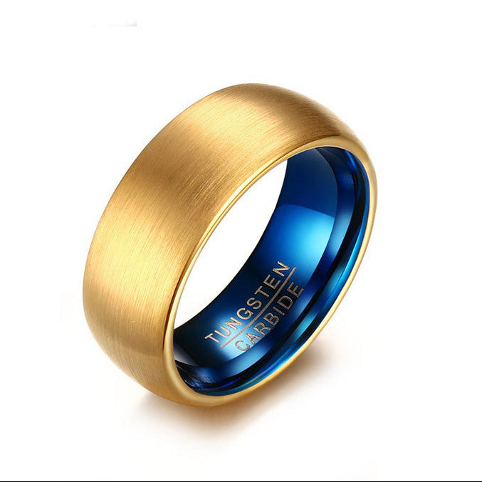 Gold ring with blue interior on a white background