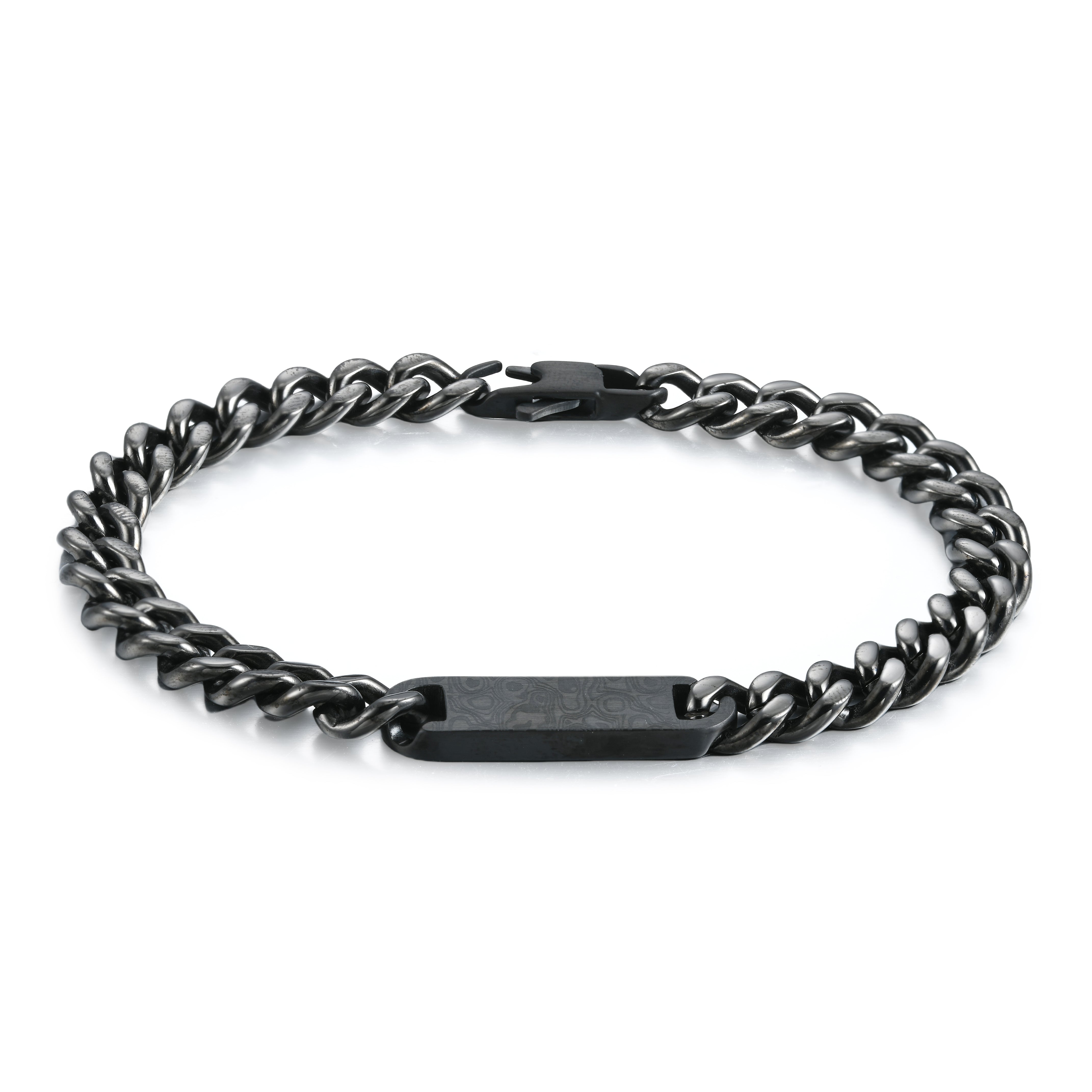 Matte Black Chain Link Bracelet with Plaque – Stainless Steel Jewelry – Chain Supplyy