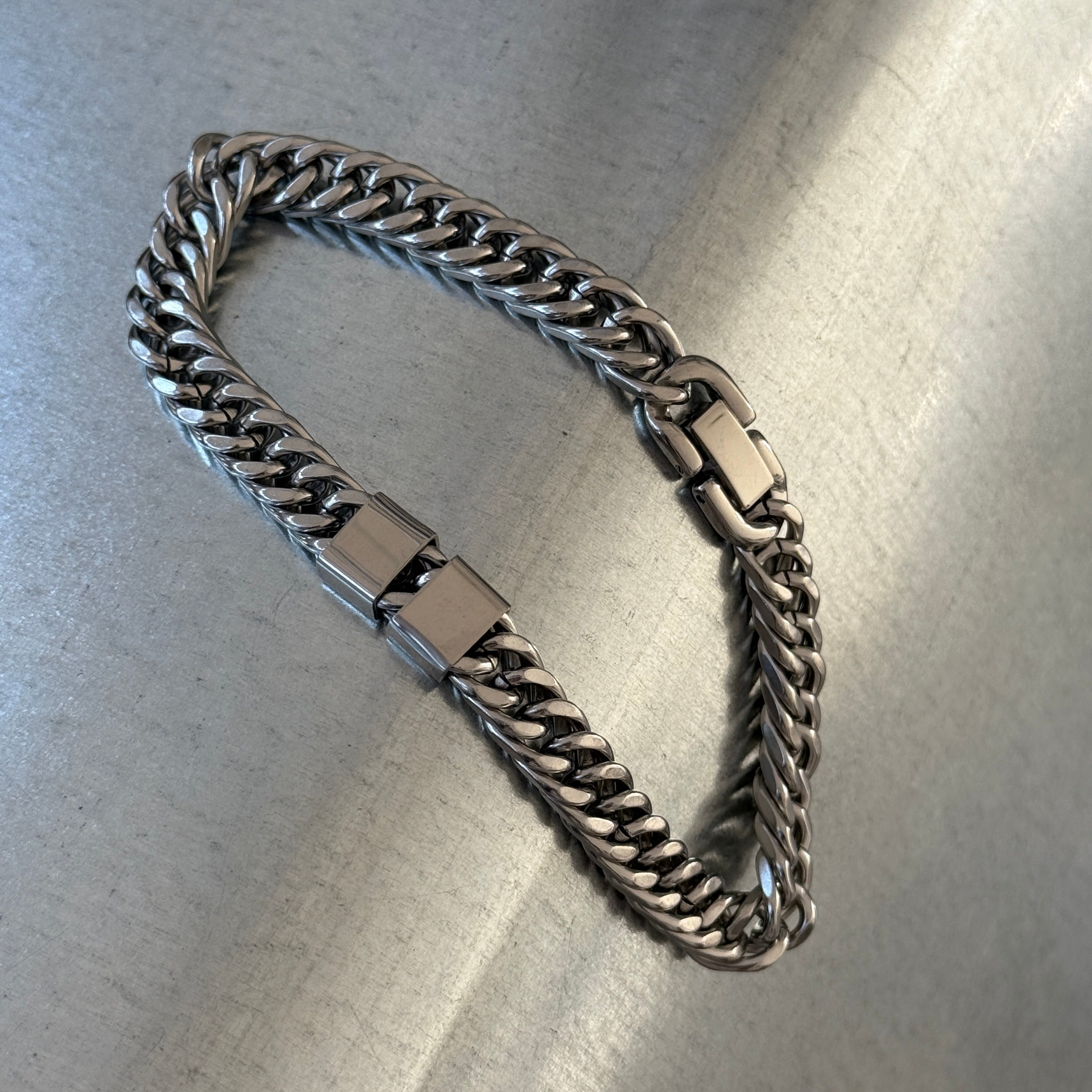 Name Tag Bracelet, Double Chain Link, Double Mini Plate, 8mm