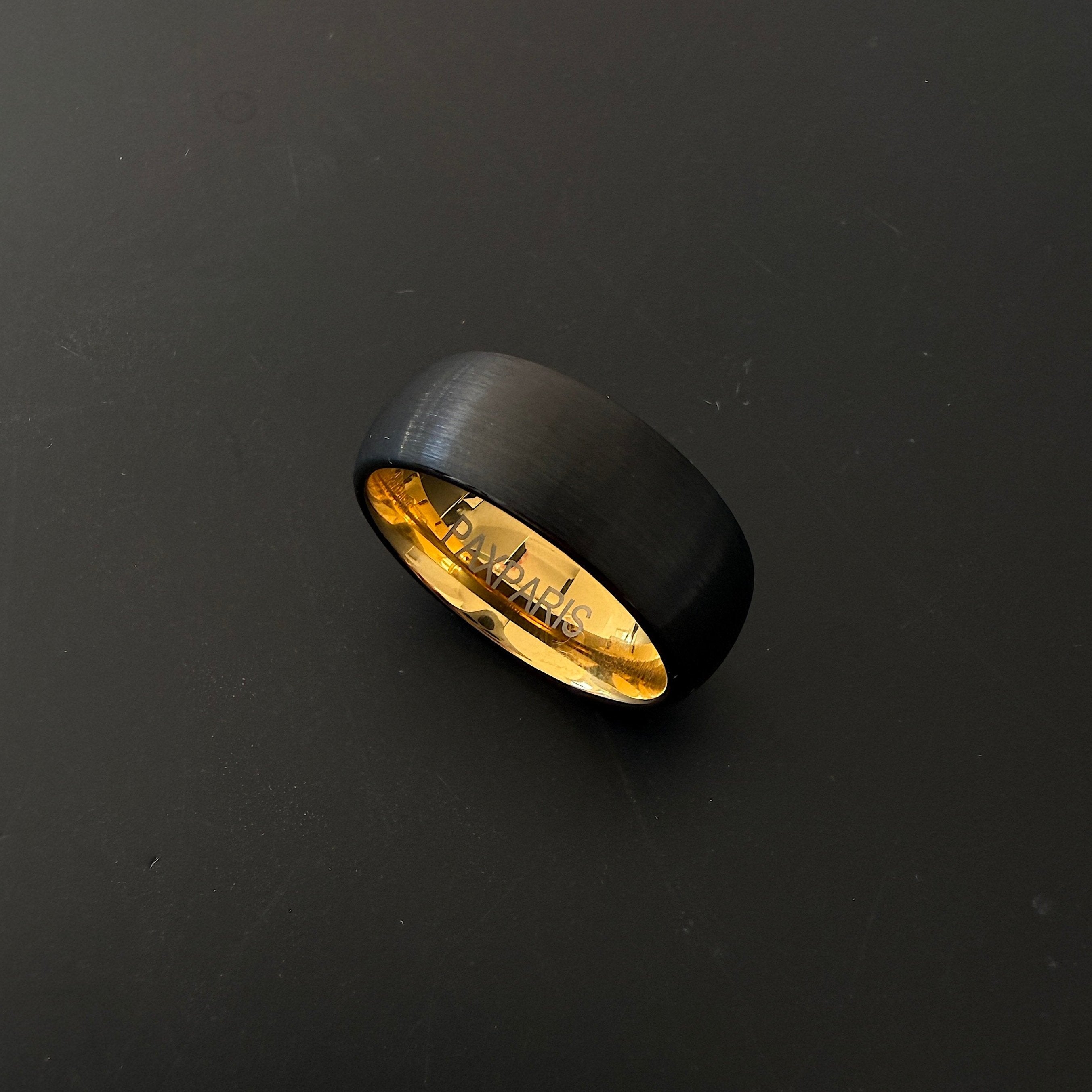 Men's Tungsten Ring - Brushed Black with Gold, 8mm