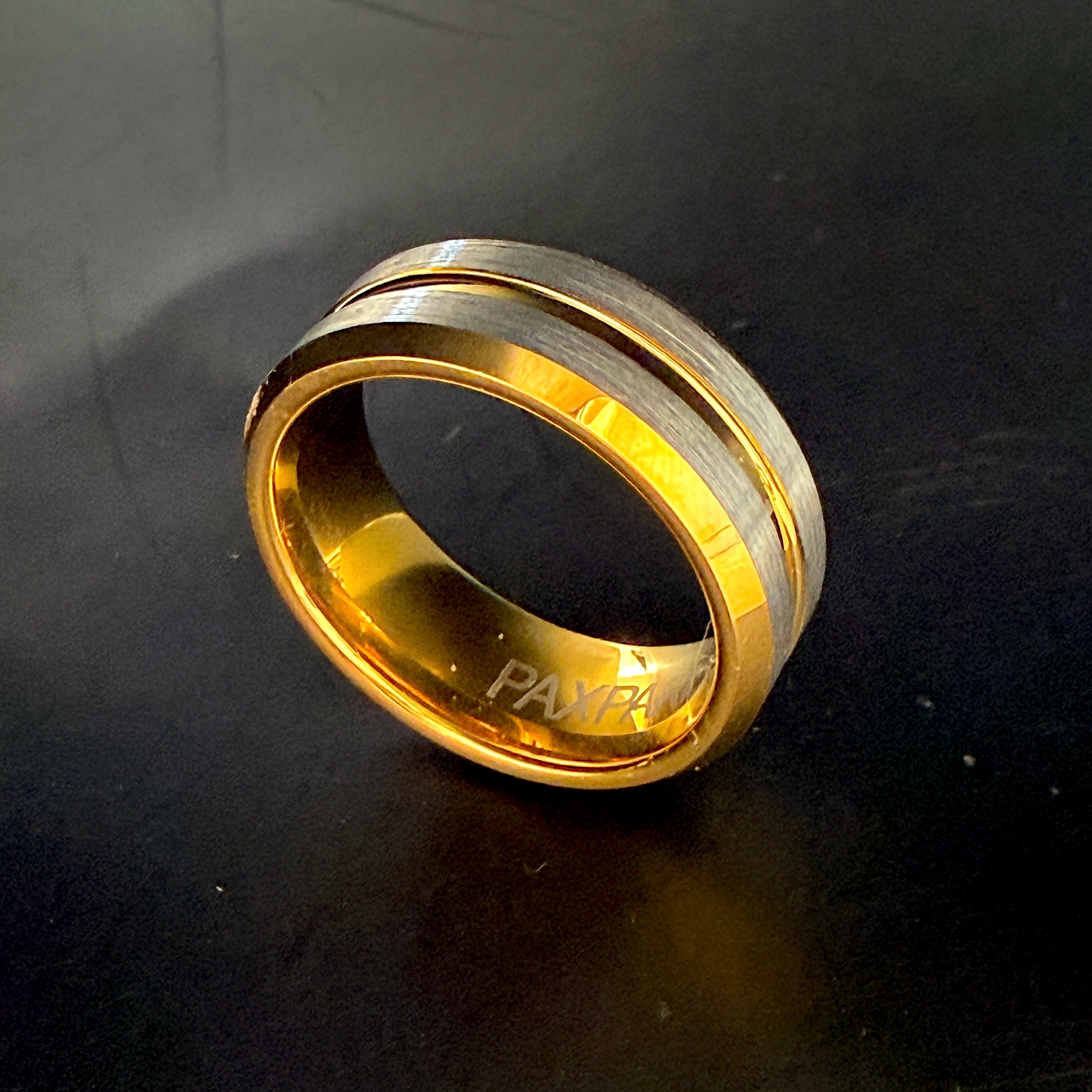 Men's Tungsten Ring - Brushed Silver with Gold, 8mm