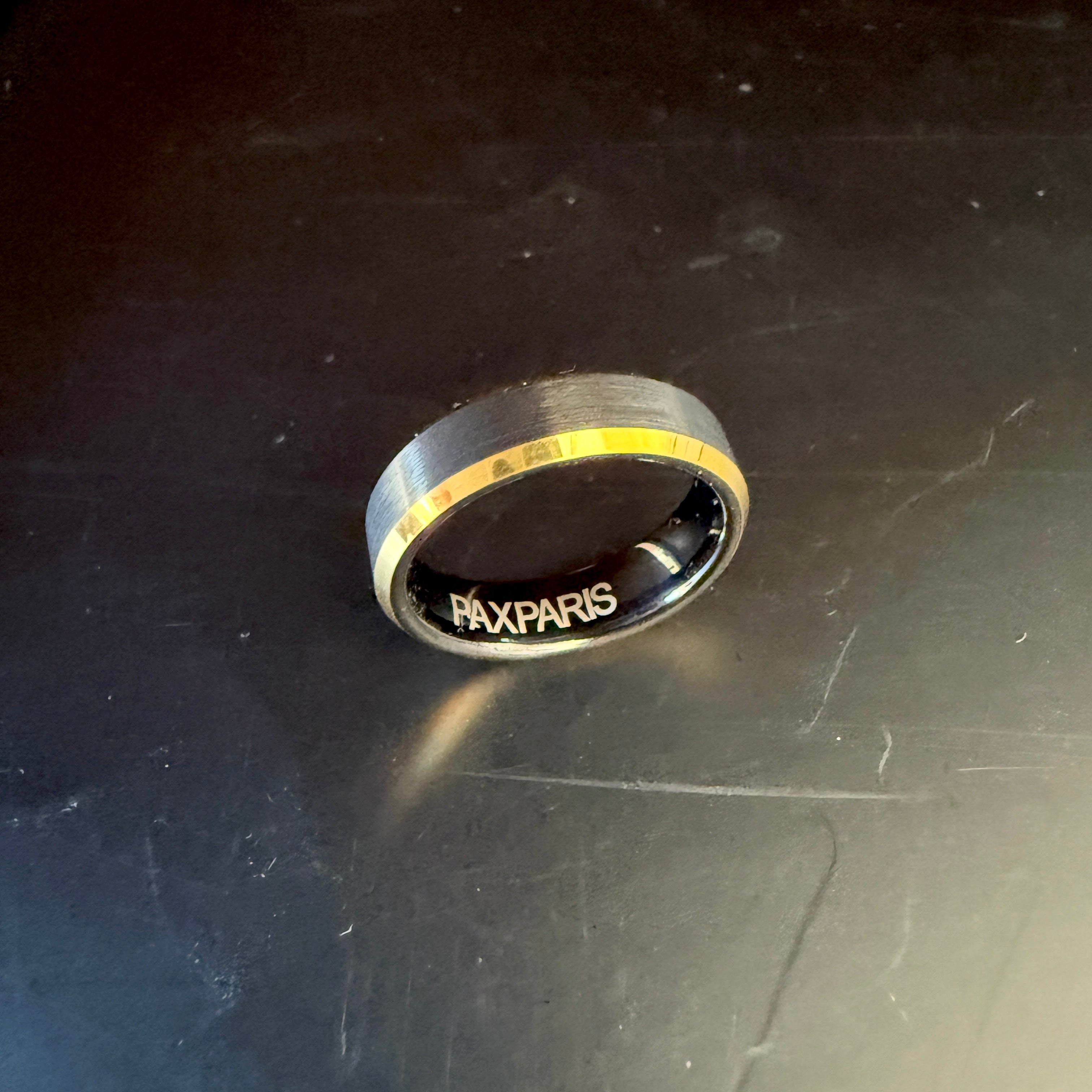 Men's Tungsten Ring - Brushed Black with Gold, 6mm