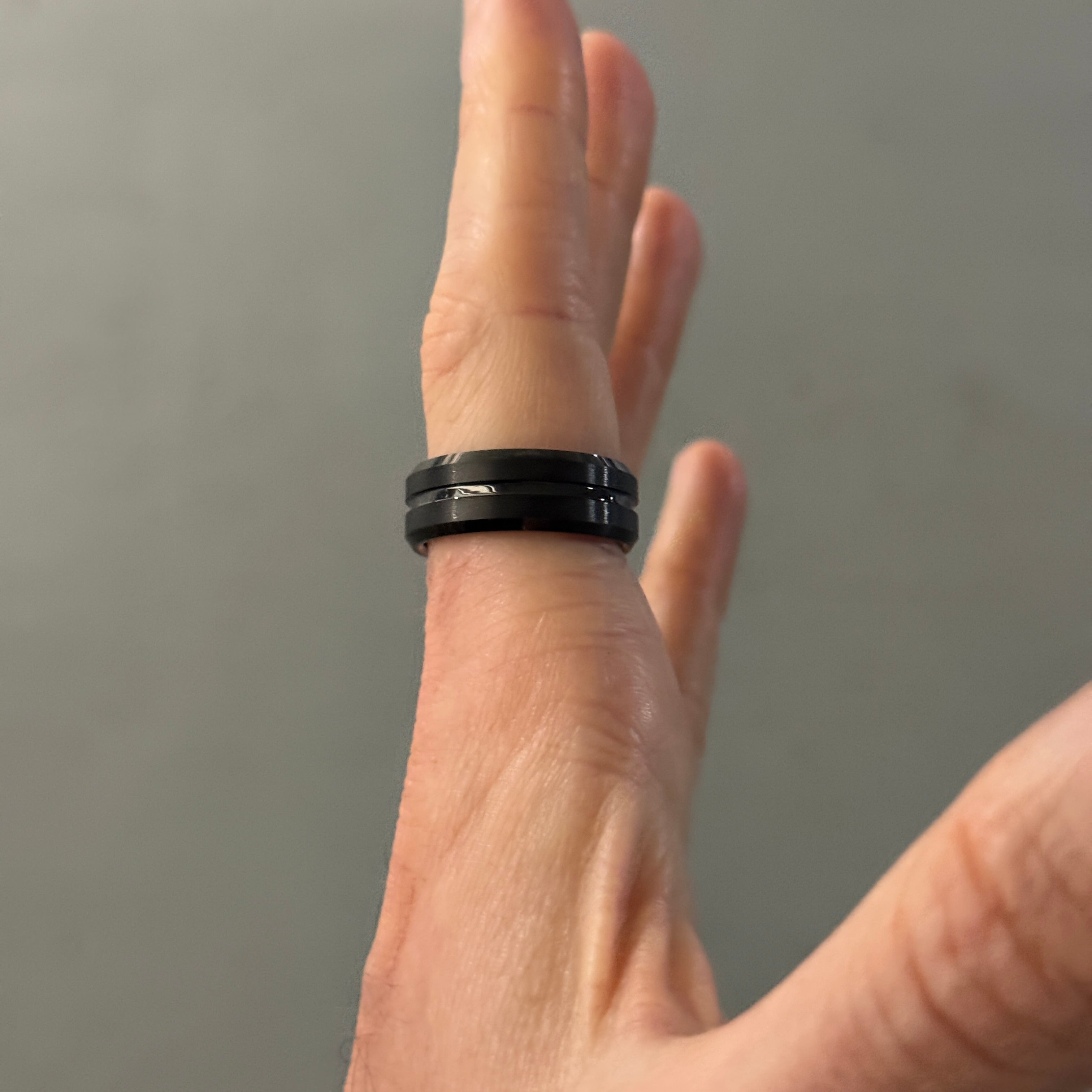 Men's Tungsten Ring - Brushed Black with Etched Center, 8.5mm