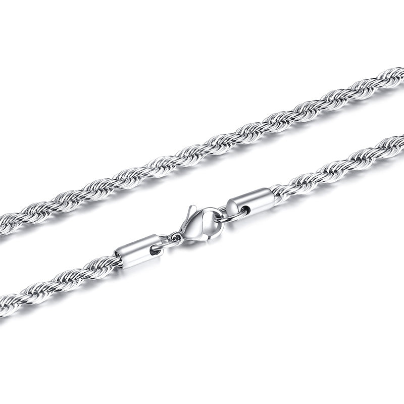 Twisted Rope Chain Necklace, Silver, 4mm – Stainless Steel Jewelry – Chain Supplyy