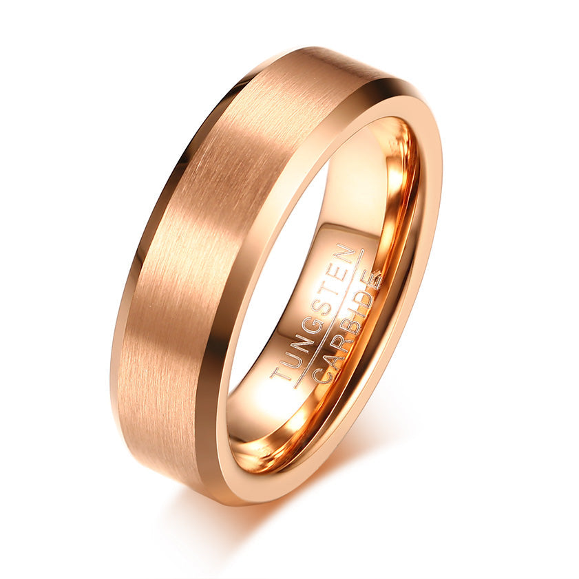 Men's Tungsten Ring - Brushed Rose Gold, Beveled, 6mm – Stainless Steel Jewelry – Chain Supplyy
