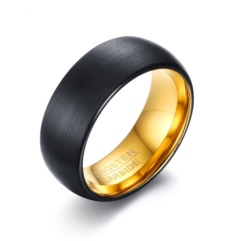 Men's Tungsten Ring - Brushed Black with Gold, 8mm – Stainless Steel Jewelry – Chain Supplyy