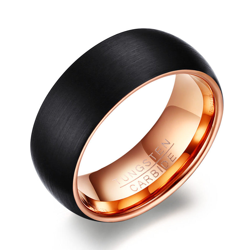 Men's Tungsten Ring - Black with Rose Gold, 8mm – Stainless Steel Jewelry – Chain Supplyy