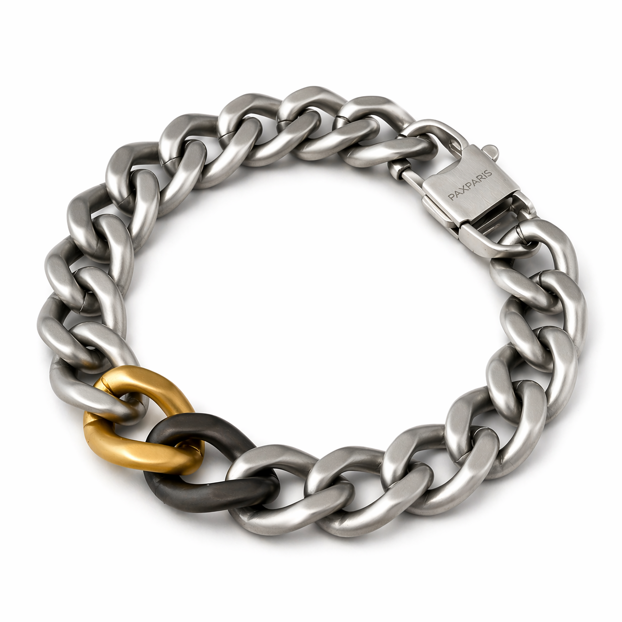 Tri-Tone Curb Bracelet — Matte Steel