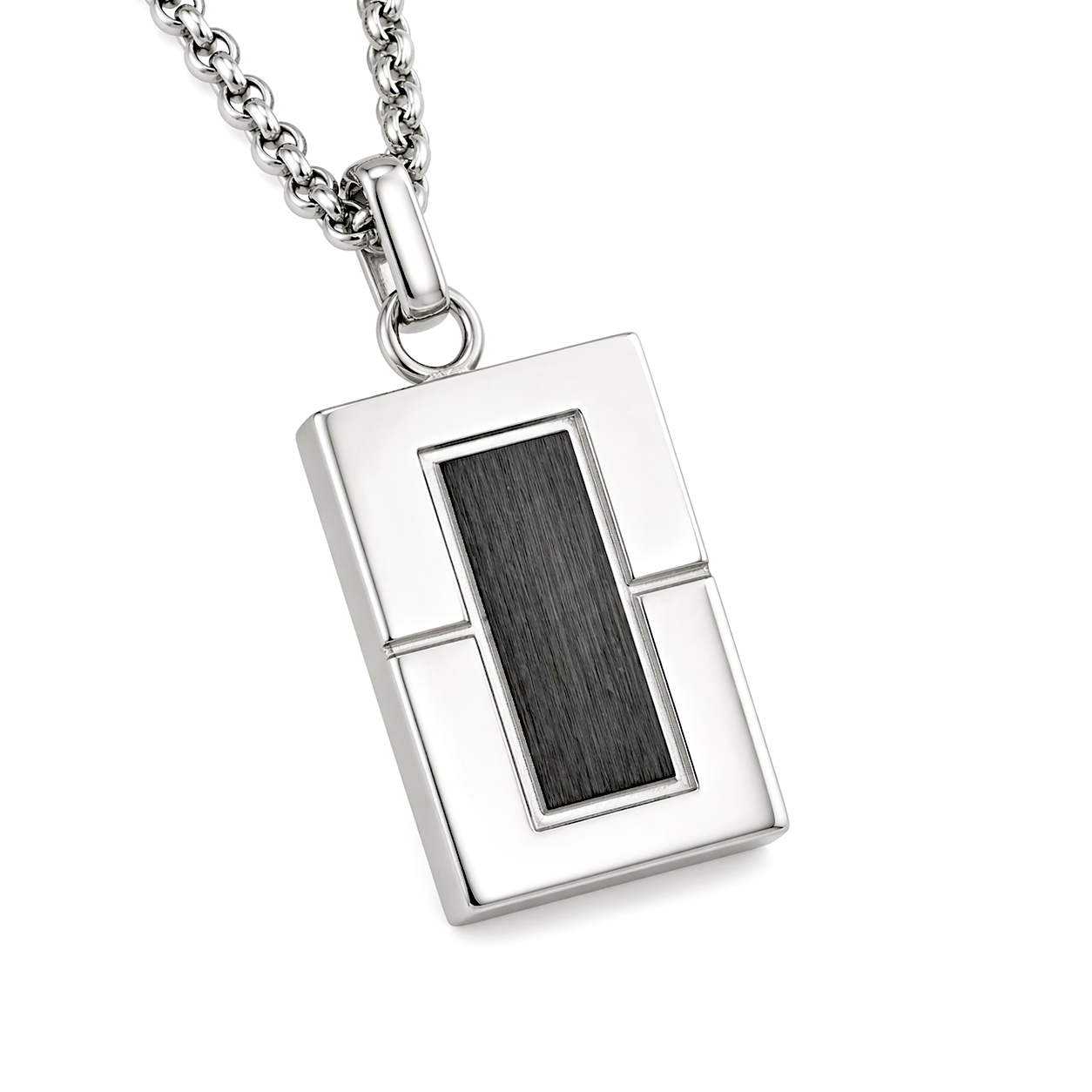 Carbon Inlay Tag Pendant — Polished Steel