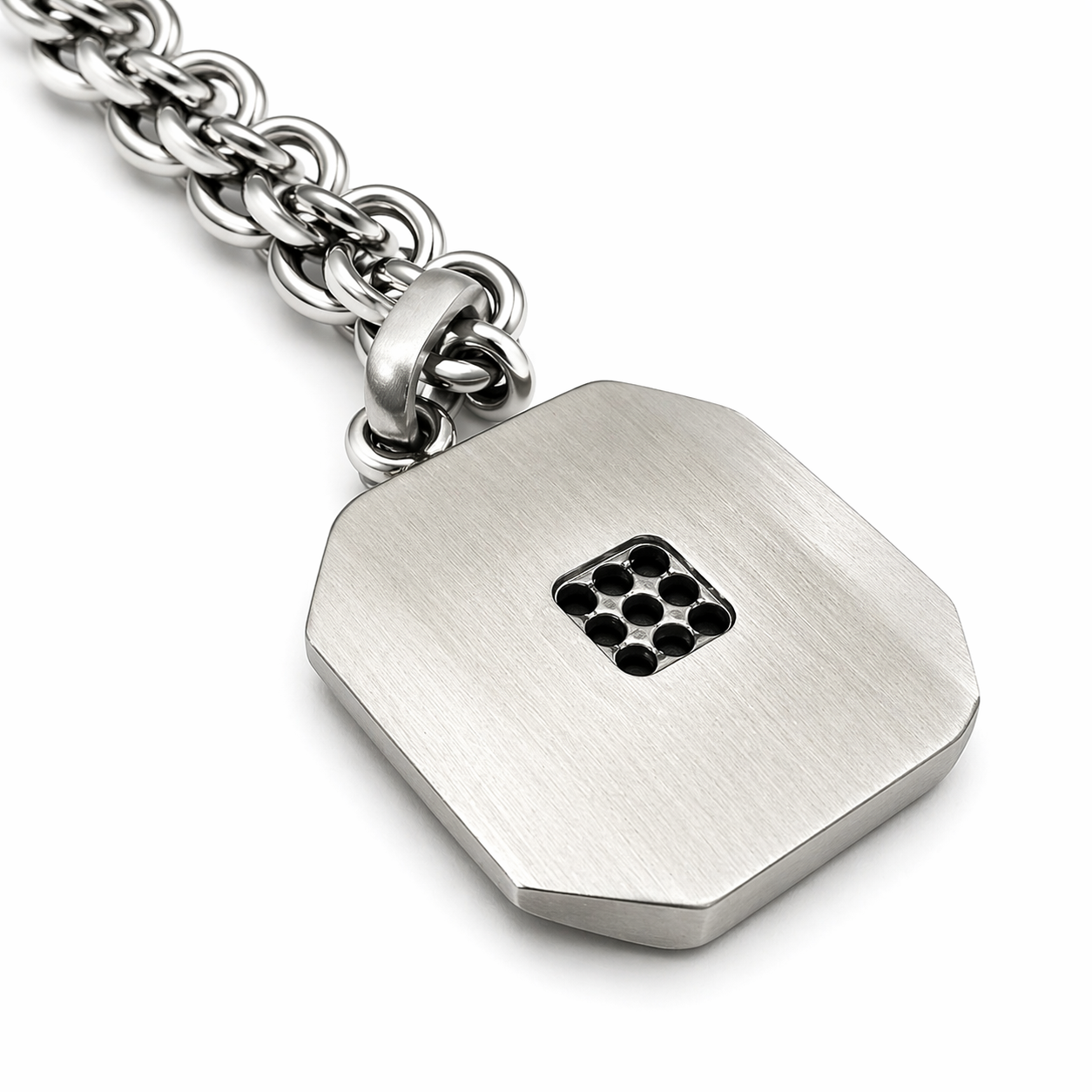 Geometric Inlay Pendant — Brushed Steel